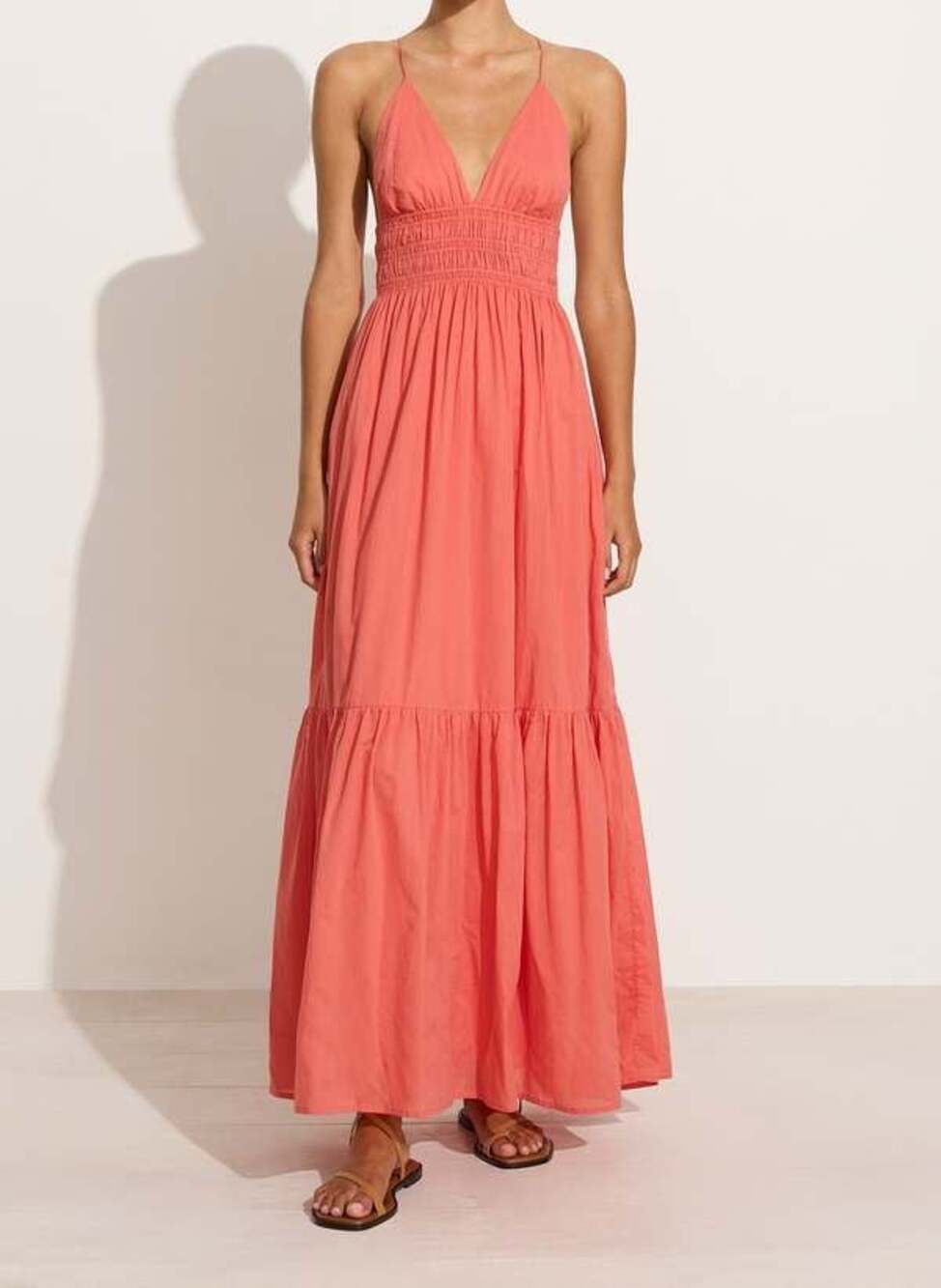 Faithfull The Brand Orange Smocked Maxi Dress Size S